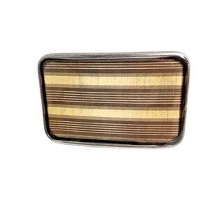 Belt Buckle Retro Metal New Old Stock Striped Green Yellow Boho Made In Canada